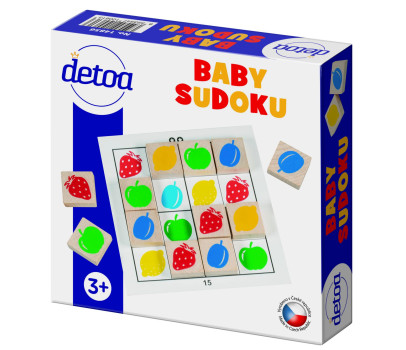 Baby sudoku logická hra dřevo 25ks v krabičce 15x15x4cm