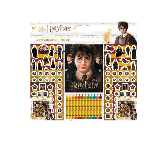 Samolepkový set 500ks Harry Potter s blokem a voskovkami 12ks v sáčku
