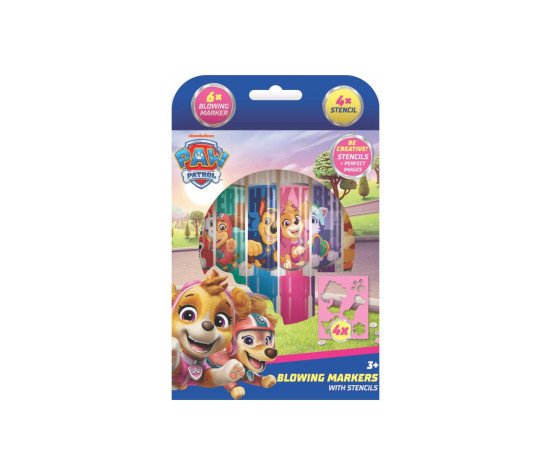 Fixy foukací 6ks se šablonami pro holky Tlapková patrola/Paw patrol v krabičce 12x19cm