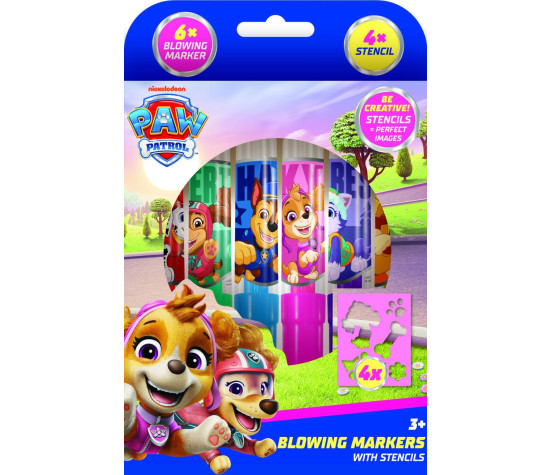 Fixy foukací 6ks se šablonami pro holky Tlapková patrola/Paw patrol v krabičce 12x19cm