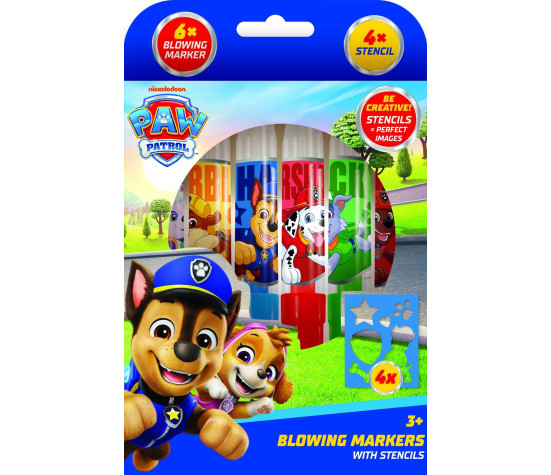 Fixy foukací 6ks se šablonami pro kluky Tlapková patrola/Paw patrol v krabičce 12x19cm