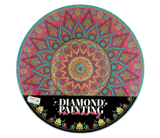 Kreativní sada diamantové malování mandala - květina zelená na kulatém plátně 30cm