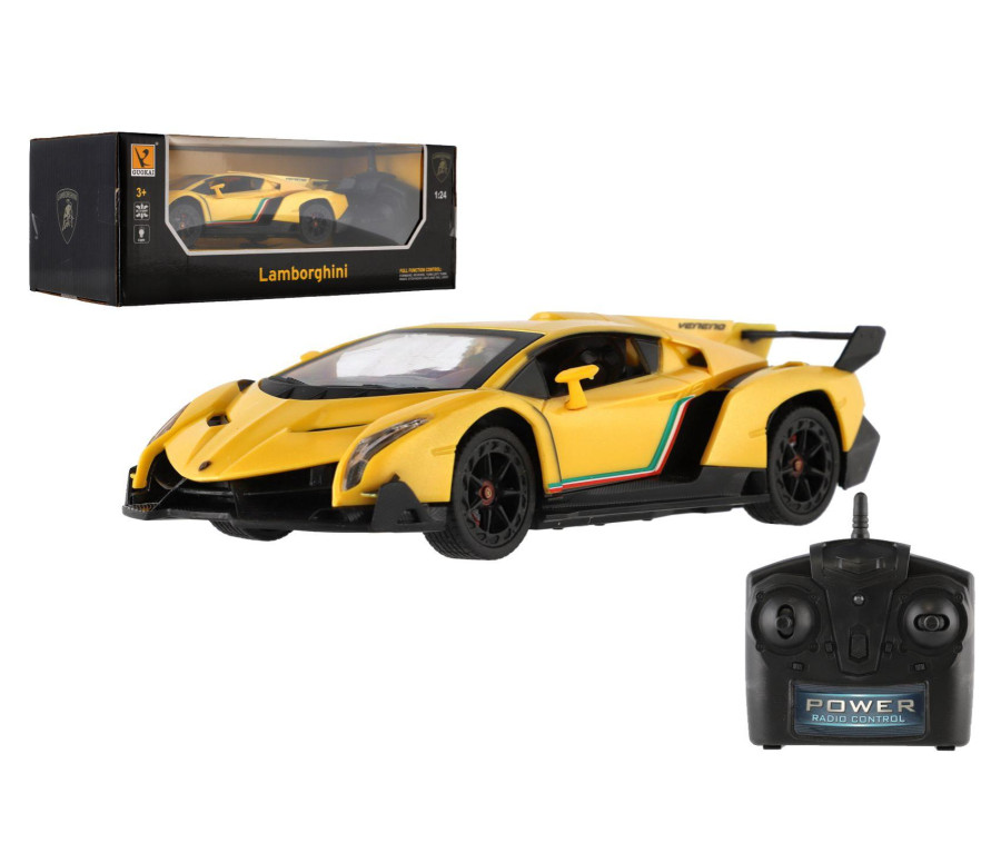 Auto RC Lamborghini plast 20cm 2,4GHz na dálk. ovládání na baterie se světlem v krabici 29x11x14cm