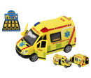 Auto záchranáři, ambulance plast 14,5cm na baterie se světlem, zvukem na setrvačník 8ks box