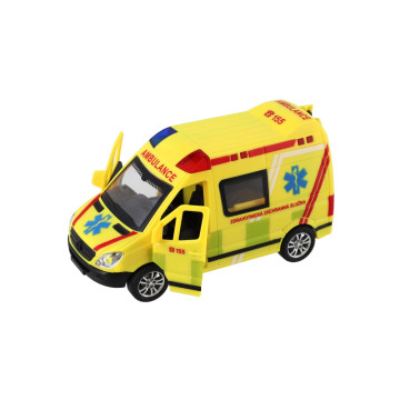 Auto záchranáři, ambulance plast 14,5cm na baterie se světlem, zvukem na setrvačník 8ks box