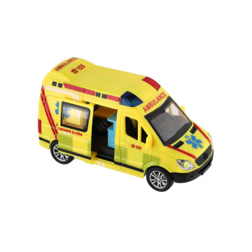 Auto záchranáři, ambulance plast 14,5cm na baterie se světlem, zvukem na setrvačník 8ks box