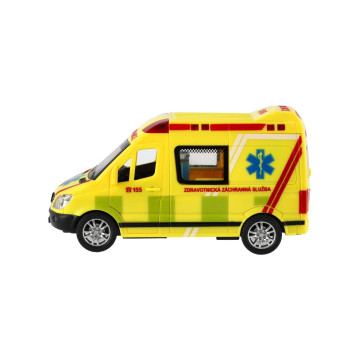 Auto záchranáři, ambulance plast 14,5cm na baterie se světlem, zvukem na setrvačník 8ks box