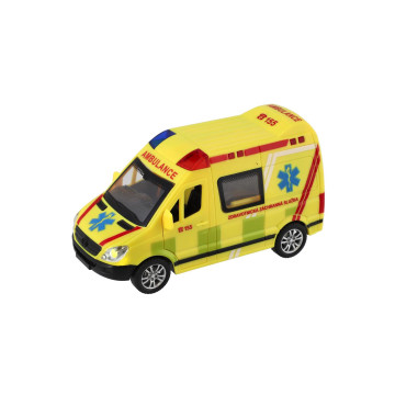 Auto záchranáři, ambulance plast 14,5cm na baterie se světlem, zvukem na setrvačník 8ks box