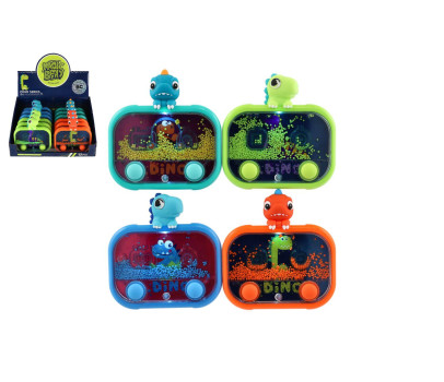 Vodní hra hlavolam svítící dinosaurus plast 13x14cm na baterie 4 druhy 12ks v boxu