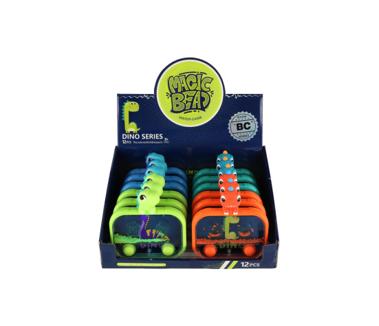 Vodní hra hlavolam svítící dinosaurus plast 13x14cm na baterie 4 druhy 12ks v boxu