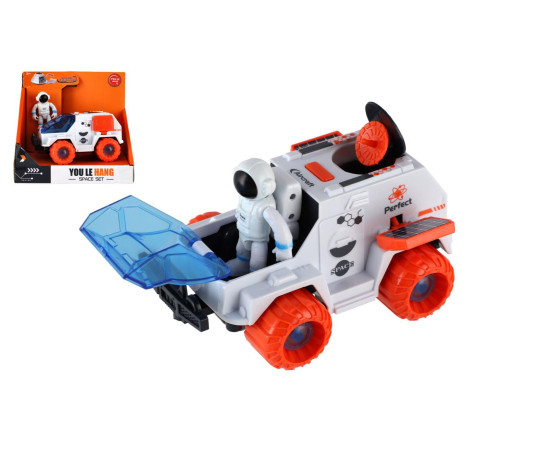 Auto vesmírné s astronautem plast 9x13cm na setrvačník v krabici