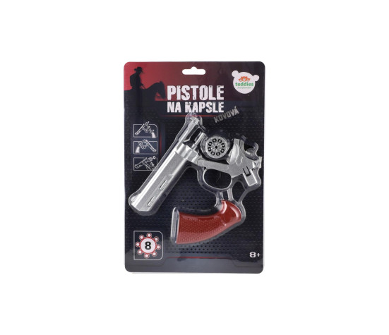 Revolver/Pistole na kapsle 8 ran kov 22cm na kartě