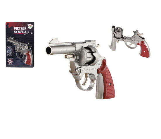 Revolver/Pistole na kapsle 8 ran kov 18cm na kartě