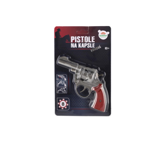 Revolver/Pistole na kapsle 8 ran kov 18cm na kartě