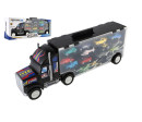 Auto kamion přepravník + dopravní prostředky 14ks plast 57cm na volný chod v krabici 59x22x13cm