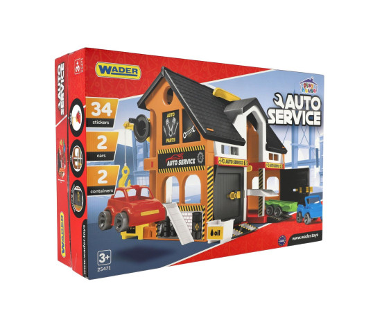 Auto servis 2 patra + 3 auta plast v krabici 59x39x15cm Wader