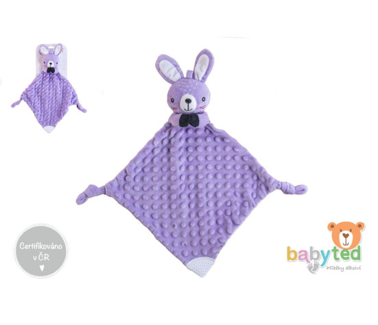 Zajíček usínáček babyted, kousátko, chrastítko plyš 25x25cm na kartě v sáčku 0m+