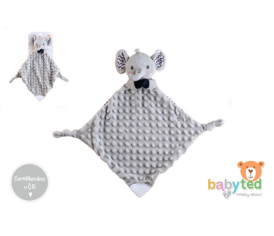 Slon usínáček babyted kousátko, chrastítko plyš 25x25cm na kartě v sáčku 0m+