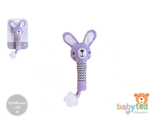 Zajíček babyted pískátko/kousátko plyš 25cm fialový na kartě v sáčku 0m+