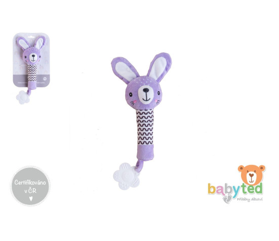 Zajíček babyted pískátko/kousátko plyš 25cm fialový na kartě v sáčku 0m+
