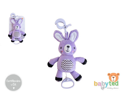 Zajíček babyted natahovací hrací strojek plyš 30cm závěs na postýlku/kočárek na kartě v sáčku 0m+