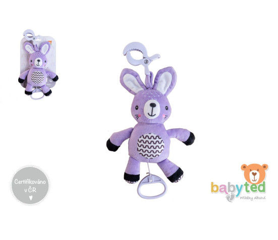 Zajíček babyted natahovací hrací strojek plyš 30cm závěs na postýlku/kočárek na kartě v sáčku 0m+