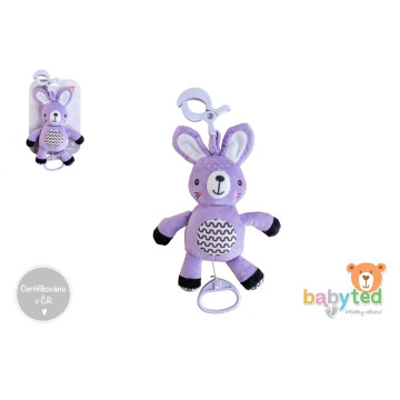Zajíček babyted natahovací hrací strojek plyš 30cm závěs na postýlku/kočárek na kartě v sáčku 0m+