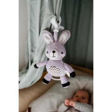 Zajíček babyted natahovací hrací strojek plyš 30cm závěs na postýlku/kočárek na kartě v sáčku 0m+