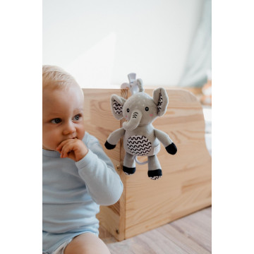 Slon babyted natahovací hrací strojek plyš 30cm závěs na postýlku/kočárek na kartě v sáčku 0m+