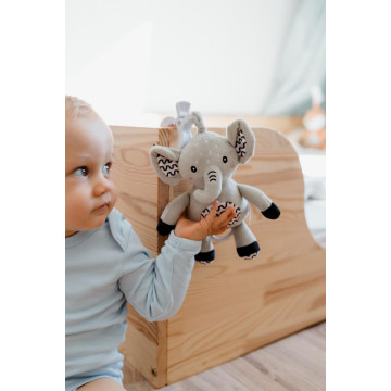 Slon babyted natahovací hrací strojek plyš 30cm závěs na postýlku/kočárek na kartě v sáčku 0m+