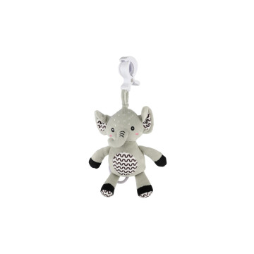 Slon babyted natahovací hrací strojek plyš 30cm závěs na postýlku/kočárek na kartě v sáčku 0m+