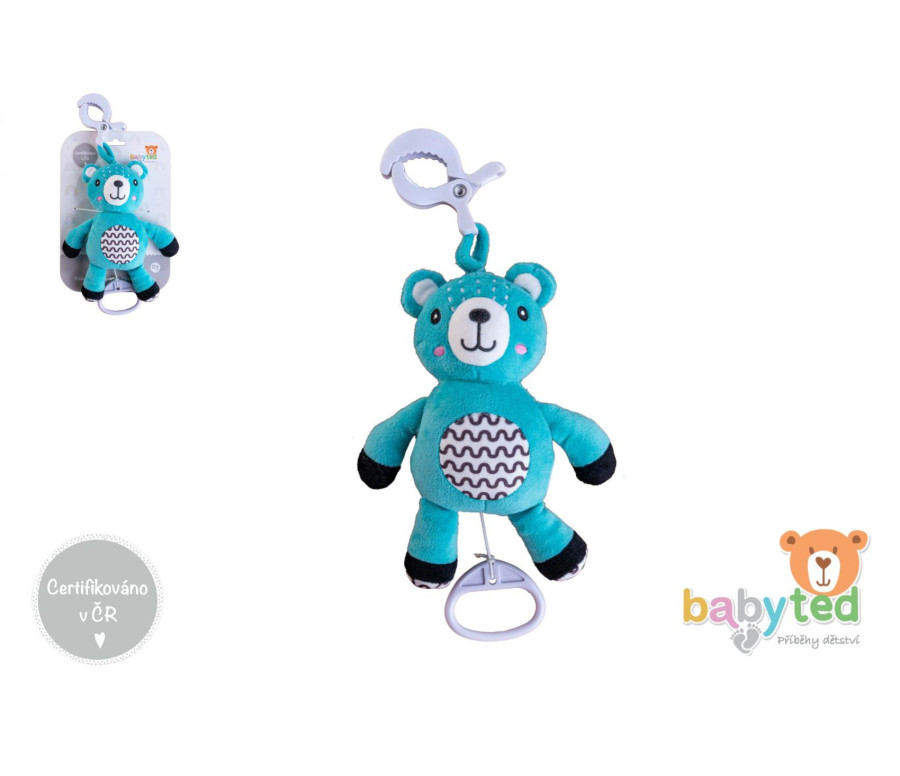 Medvídek babyted natahovací hrací strojek plyš 30cm závěs na postýlku/kočárek na kartě v sáčku 0m+