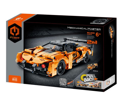Stavebnice iM.MASTER 2v1 auto na zpětné natažení plast 278 dílků oranžové v krabici 29x20x6cm