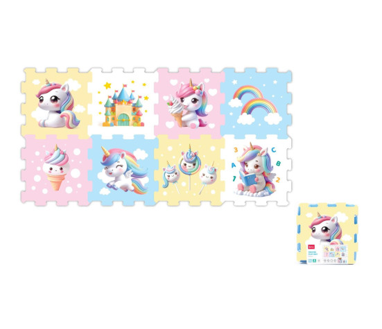 Pěnové puzzle jednorožec 30x30x1cm 8ks ve fólii 10m+