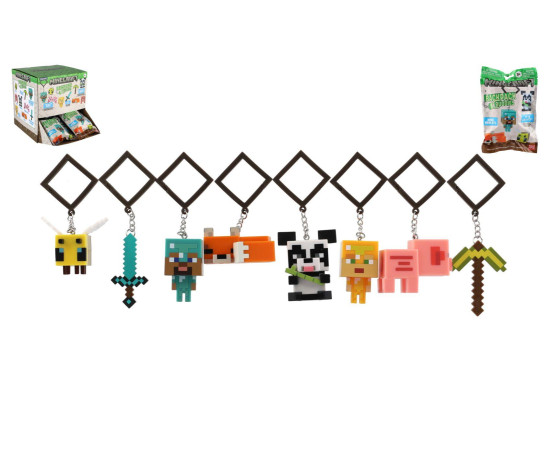 Přívěsek na klíče Minecraft postavička plast mix druhů v sáčku 24ks v boxu
