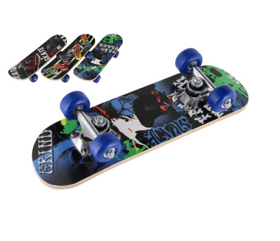 Skateboard drevěný 43cm 3 barvy ve fólii