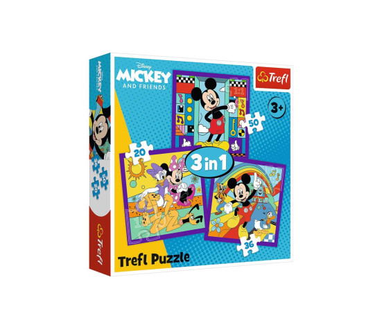 Puzzle 3v1 Mickey a jeho veselá parta 20x19,5cm v krabici 28x28x6cm