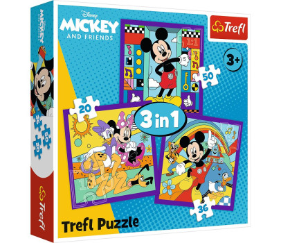 Puzzle 3v1 Mickey a jeho veselá parta 20x19,5cm v krabici 28x28x6cm
