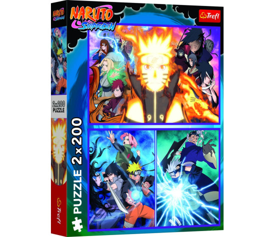 Puzzle 2v1 Nindža z vesnice Hidden Leaf/Naruto 2x200 dílků 41x27,5cm v krabici 26x34x4,5cm