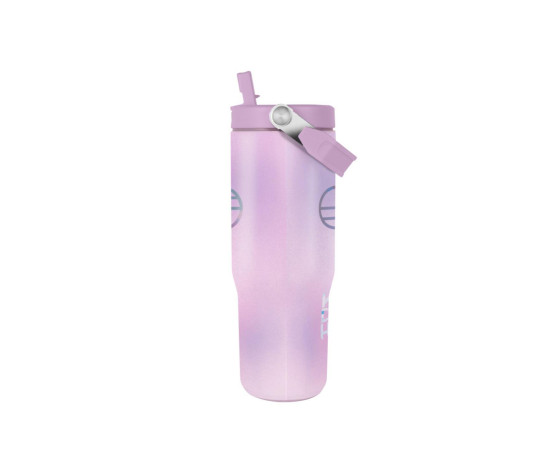 Hrnek cestovní s uchem s brčkem 850ml K-pop Demon Hunters/Lovkyně démonů kov/plast 24cm v sáčku