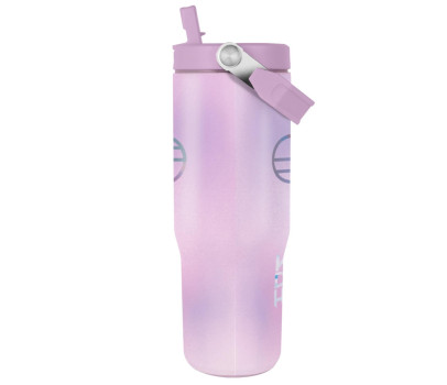 Hrnek cestovní s uchem s brčkem 850ml K-pop Demon Hunters/Lovkyně démonů kov/plast 24cm v sáčku