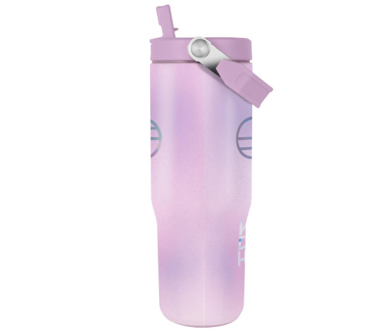 Hrnek cestovní s uchem s brčkem 850ml K-pop Demon Hunters/Lovkyně démonů kov/plast 24cm v sáčku