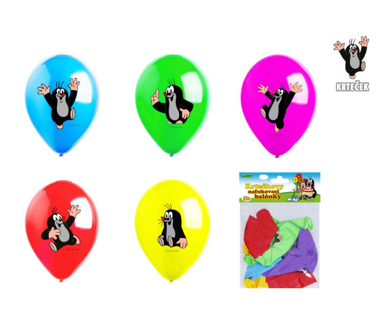 Balonek/Balonky nafukovací Krtek 12" průměr 30 cm 5ks v sáčku 13,5x18cm karneval