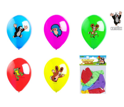 Balonek/Balonky nafukovací Krtek + kamarádi 12" průměr 30 cm 5ks v sáčku 13,5x18cm karneval