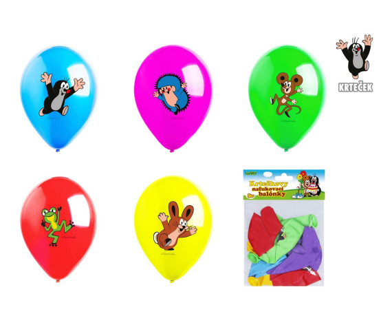 Balonek/Balonky nafukovací Krtek + kamarádi 12" průměr 30 cm 5ks v sáčku 13,5x18cm karneval