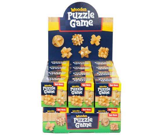 Hlavolam 3D puzzle dřevo mix druhů v krabičce 5x5cm 24ks v boxu