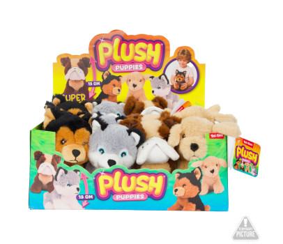 Pes/Pejsek štěně sedící plyš 15cm 4 barvy 12ks v boxu 2m+