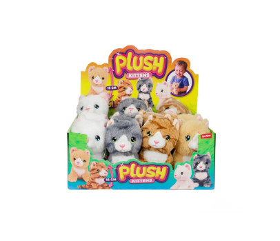 Kočka kotě sedící plyš 15cm 4 barvy 12ks v boxu 2m+