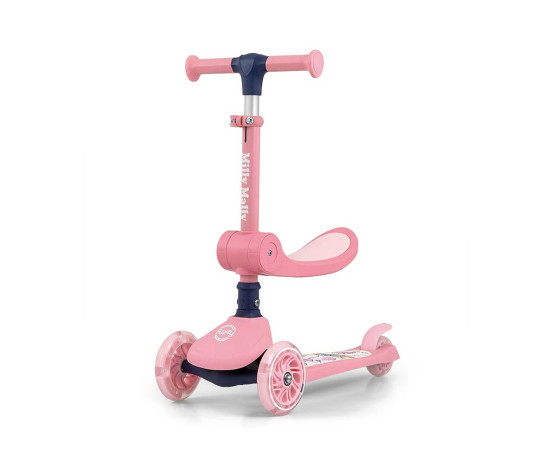 Tříkolová balanční koloběžka-scooter se sedátkem FUZZY Milly Mally pink, Růžová