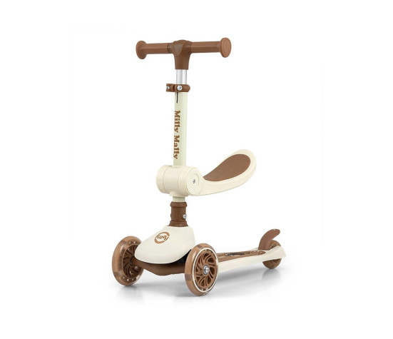 Tříkolová balanční koloběžka-scooter se sedátkem FUZZY Milly Mally classic, Hnědá